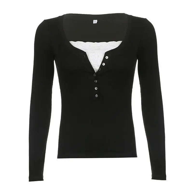 Винтажные гранж-кружевные пуловеры Combhasaki для женщин Y2K 1/2 из двух частей