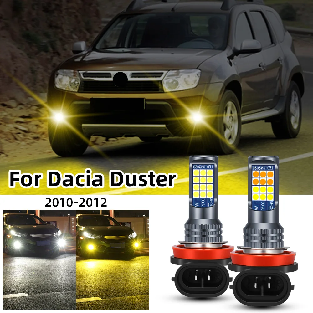 

2Pcs Double Colors Flash LED Fog Lamp Bulbs For Dacia Duster 2010 2011 2012 Front Fog Light Bulb White Canbus