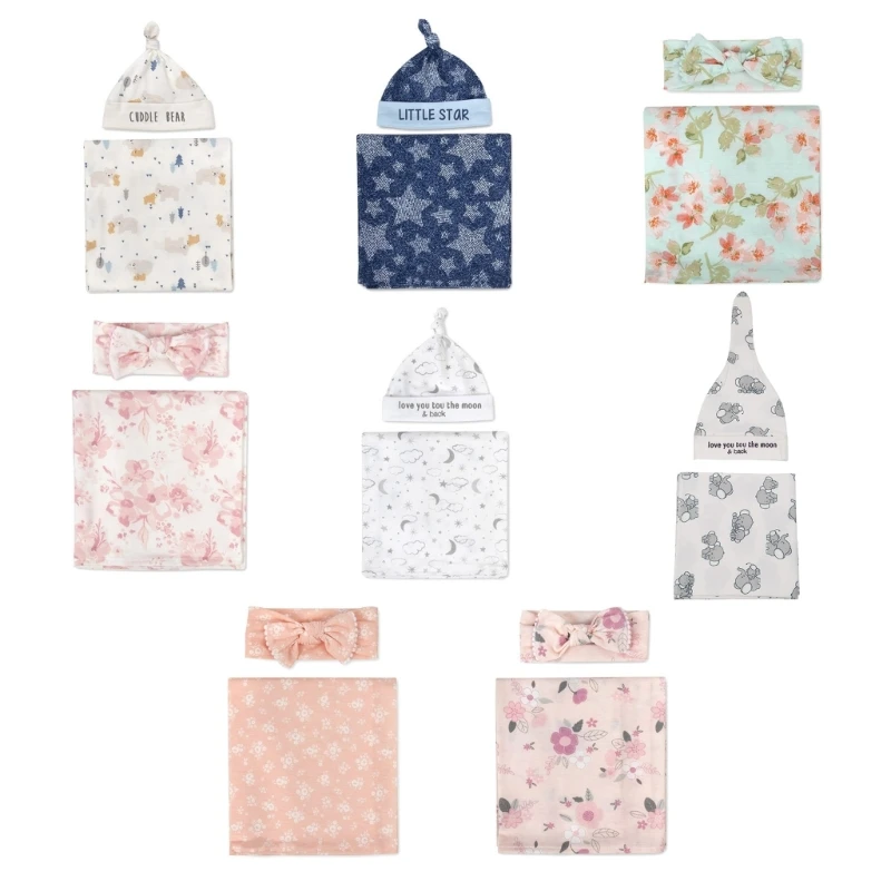 

2pcs Newborn Baby Floral Animal Receiving Blanket with Hat Set