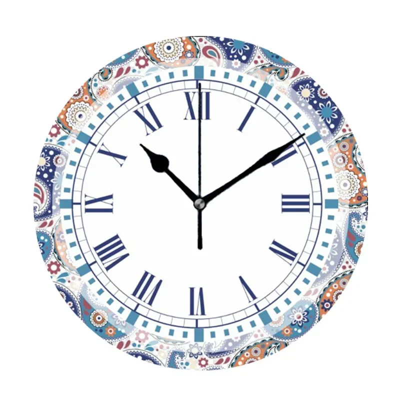 Шикарные традиционные синие оранжевые декоративные настенные часы Bandanna с