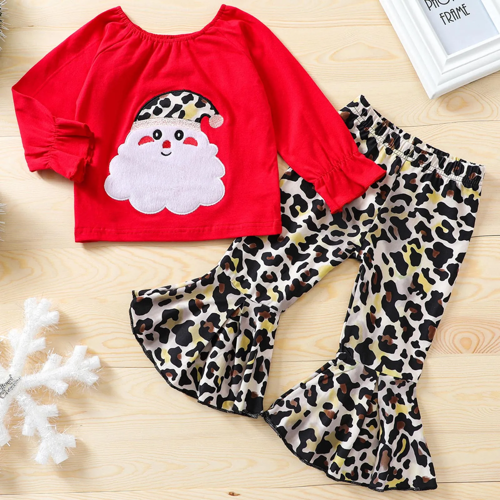 

Christmas Costumes Infant Toddler Girls Clothes Sets Cartoon Santa Prints Long Sleeve Tops+Flare Pants Sets Outfits 0-4 Years