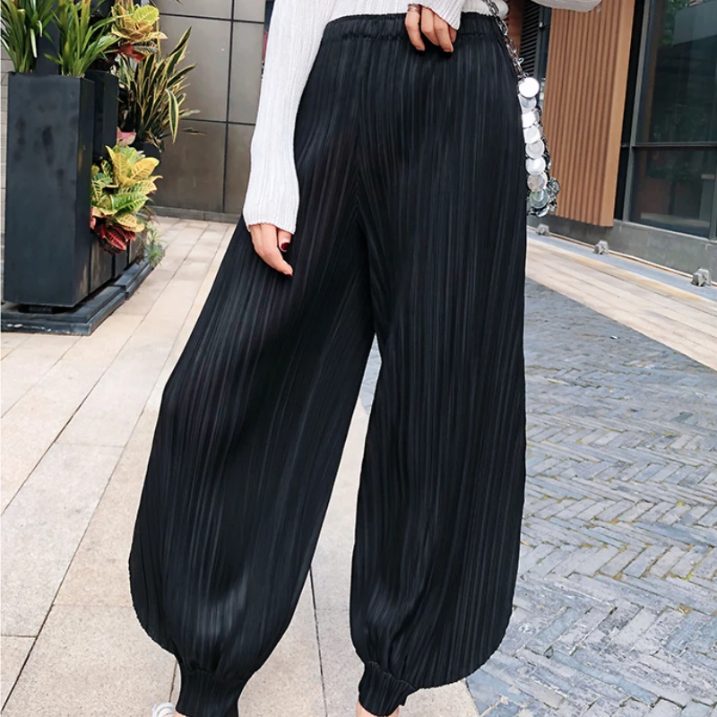 YUDX Miyake Pleated Classic Women Pants Bloomers Trousers 2023 Summer Wide Leg Loose High Waist Elegant Causal Pants