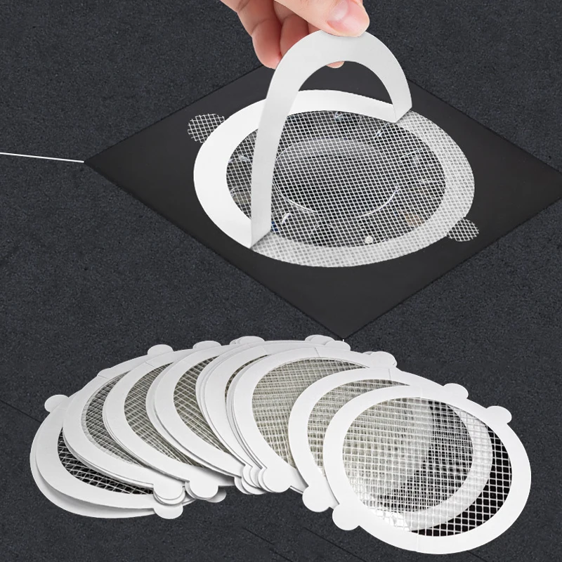 

10pcs Disposable Shower Drainage Net Floor Drain Sticker, Self-adhesive Bathroom Toilet Hair Anti-blocking Filter Sticker
