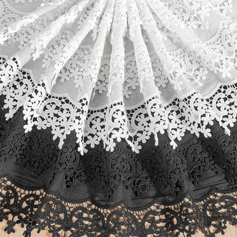 

2yards/lot Black White 100% Cotton Embroidered Lace Fabrics for Women's Clothing DIY Lace Trim Free Shipping