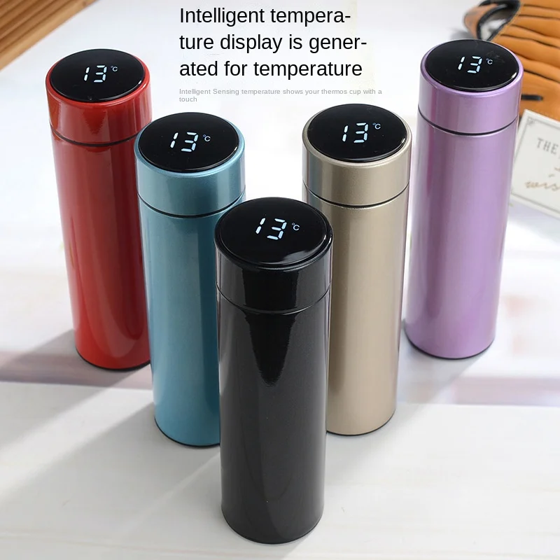 

304 stainless steel intelligent temperature measuring insulation cup 500ml business straight cup portable temperature water cup
