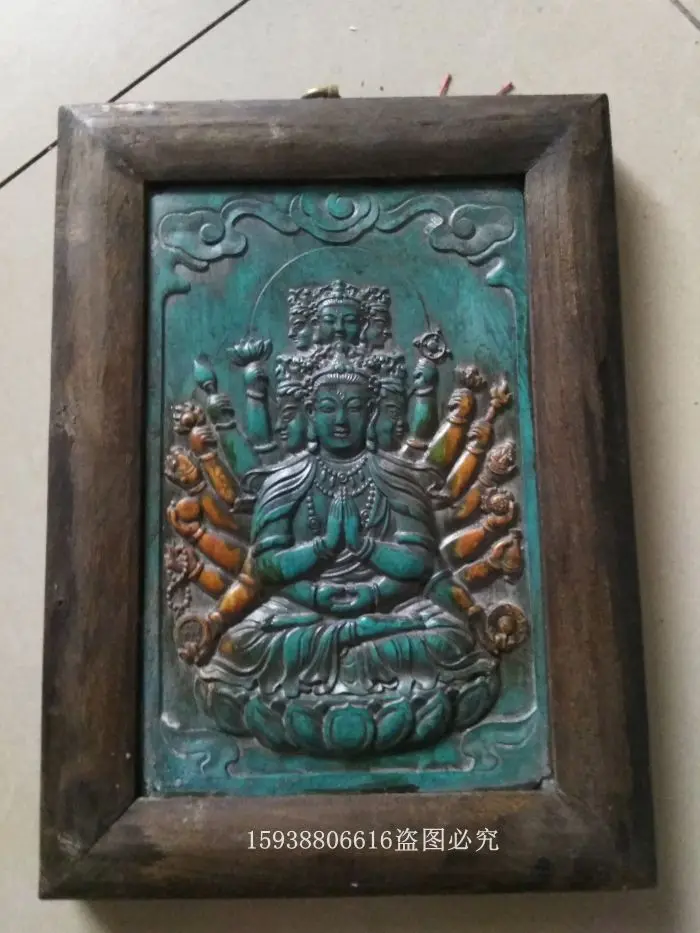 

Antique collection antique porcelain plate painting imitation turquoise thousand-handed thousand-faced Guanyin mural old Thangka