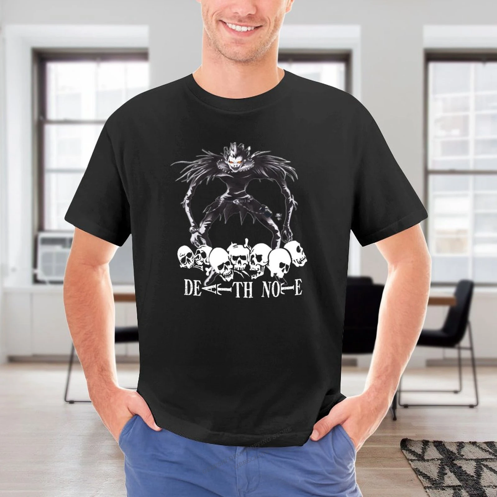 

Футболка мужская хлопковая с принтом «Death Note», модная тенниска с принтом манга, майка в стиле хип-хоп, топ в стиле аниме, черный цвет, на лето