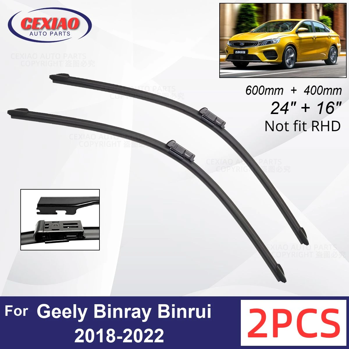 

Car Wiper For Geely Binray Binrui 2018-2022 Front Wiper Blades Soft Rubber Windscreen Wipers Auto Windshield 24" 16" 600mm 400mm