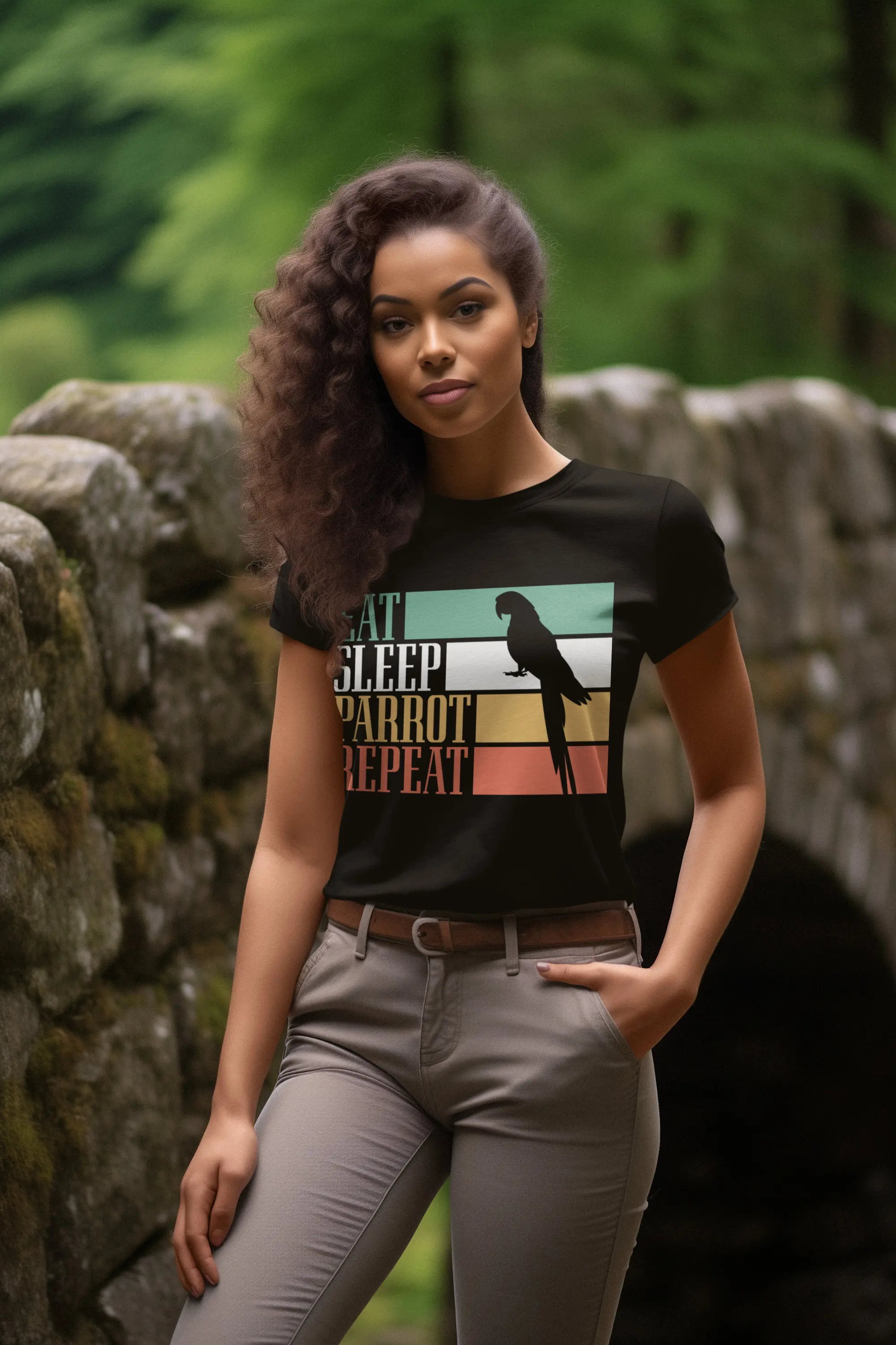 Трикотажная футболка с надписью &quotEat sleep&quot и рисунком попугая