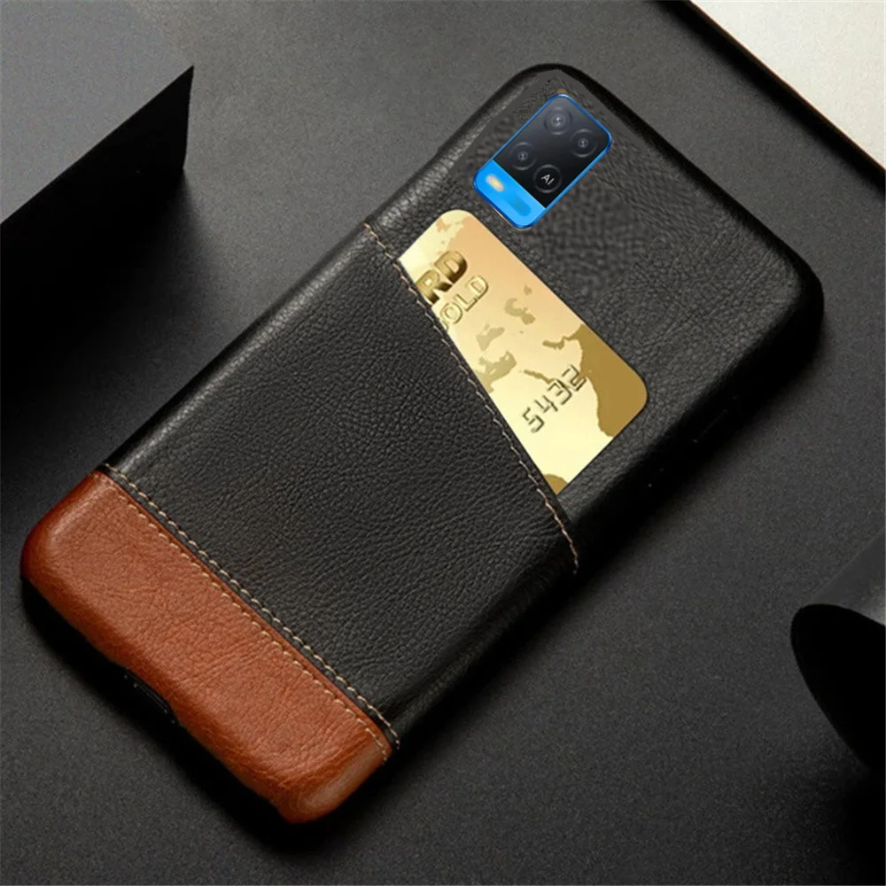 

For Oppo A54 Case CPH2239 Mixed Splice PU Leather Credit Card Holder Cover For Oppo A54 OppoA54 A 54 6.1" Phone Cases Fundas