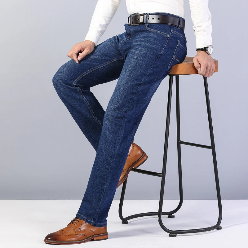 2023 Men Jeans Slim Fit Straight Sleeve Men's Pants High Waist Stretch Business Trousers Casual Wrinkle Resistant Men Trousers
