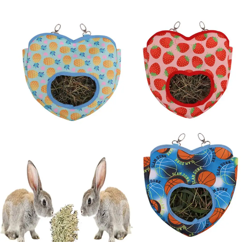 

New Oxford Cloth Heart-shaped Rabbit Hays Feeding Bag Hanging Large Capacity Grass Pouch Feeder Holder For Small Pets Supplies