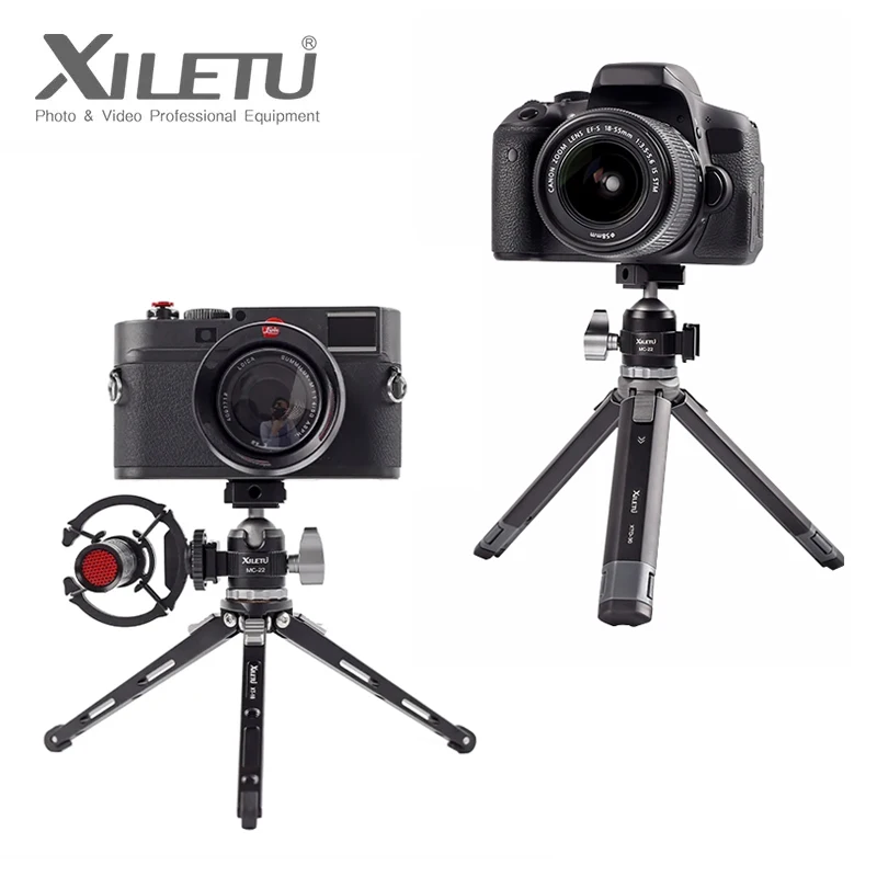 Мини-штатив XILETU с двойным холодным башмаком и шаровой головкой, с отверстием для винта 1/4, Настольный Штатив для телефона, беззеркальный микрофон для камеры