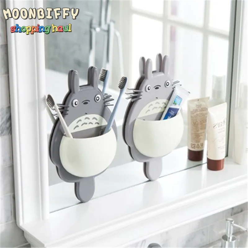 

Cute Cartoon Totoro Toothbrush Wall Mount Holder for Family Decoration Bathroom Organizer Tools Accessories Sucker Box Tumblers