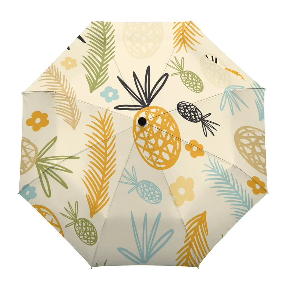 

Pineapple Flowers Illustration Rain Umbrella Folding Sun Umbrella Outdoor Sunscreen Anti-UV Parasol Female Male Umbrellas