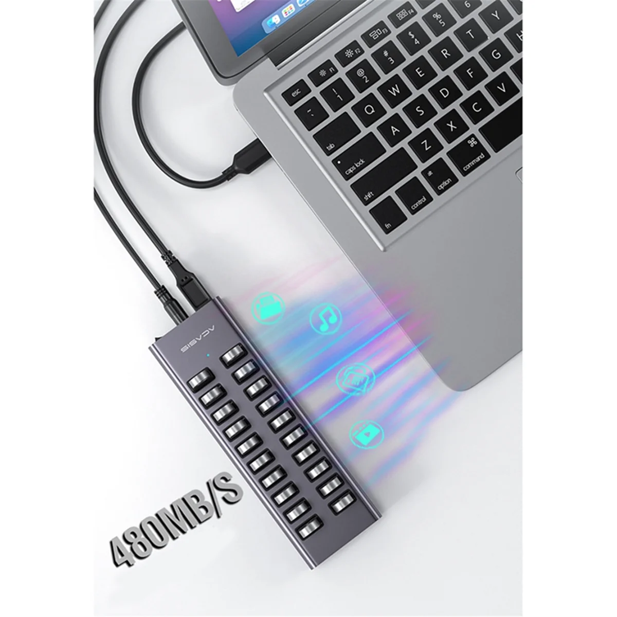 ACASIS USB2.0 HUB 20 портов USB-разветвитель со встроенным независимым адаптером питания 90