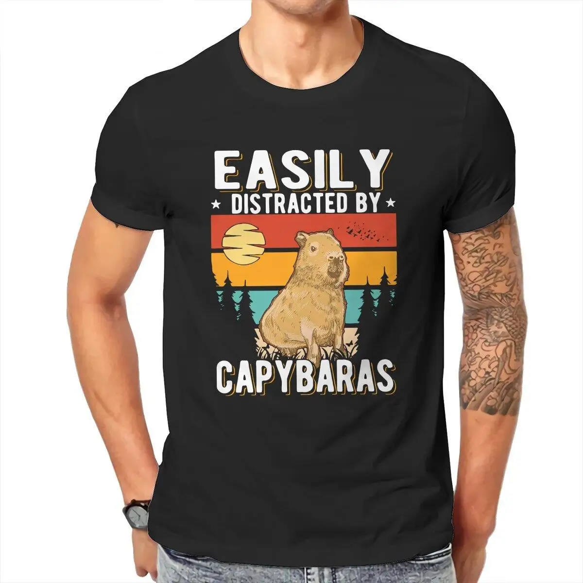 

Men Easily Distracted by Capybaras T Shirts Cotton Clothes Awesome Short Sleeve Crew Neck Tees 4XL 5XL 6XL T-Shirts
