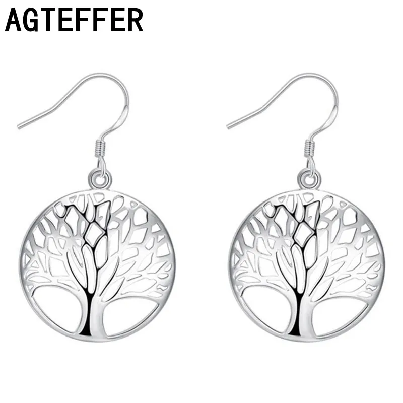 

AGTEFFER 925 Sterling Silver Circle Tree Drop Earrings Charm Women Jewelry Fashion Wedding Engagement Party Gift