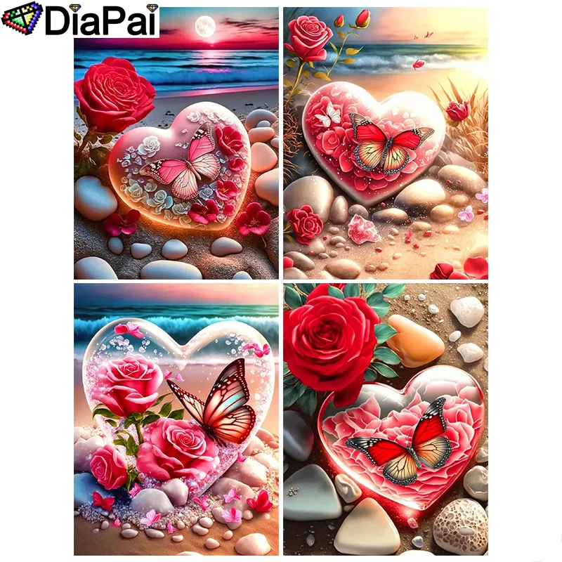

Полноформатная Алмазная картина DIAPAI «Цветочный пляжный камень», «сделай сам», 5D алмазная живопись, вышивка крестиком, домашний декор, картина из искусственных камней ручной работы