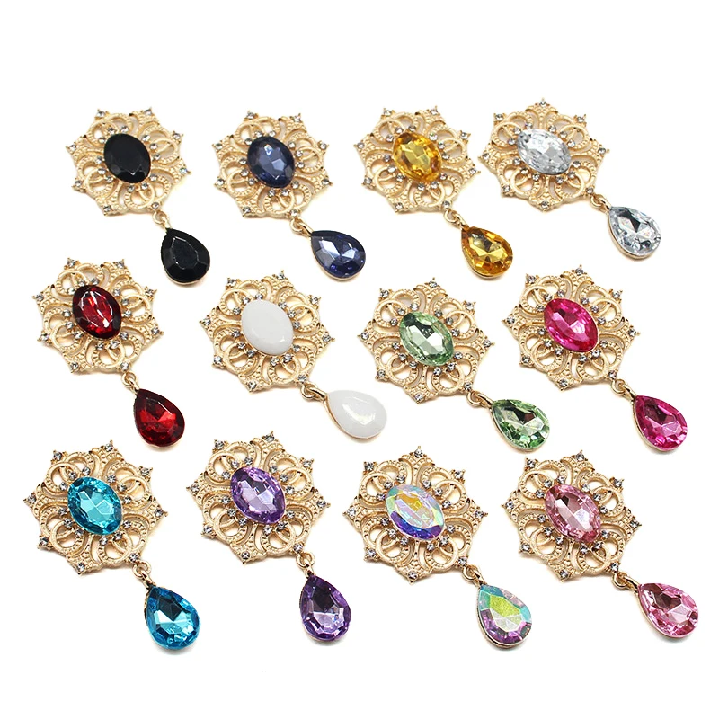 

Charm Flower Brooch Crystal Gold Flat Back Wedding Wine Glass Ornament Decoraation Crafts Scrapbooking Accessories DIY Material