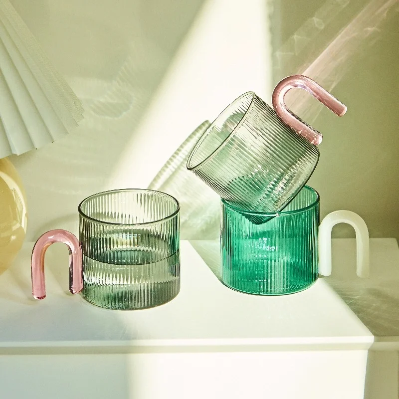 

Floriddle Colorful Handle Ripple Glass Mug Coffee Cups Heat Resistance Mug Milk Tea Cups Drinkware Coffee Mugs Glass Cups