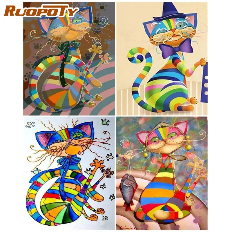 

RUOPOTY 60x75cm Abstract Paint By Numbers Diy Frame Handpainted Drawing By Numbers Animals Cat Number Painting Artwork