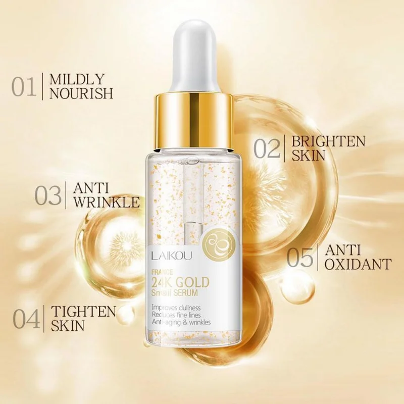 24K Gold Face Serum Collagen Booster Serum Snail Extract Serum Skin Care Anti-aging Whitening Moisturizing Face Beauty Care