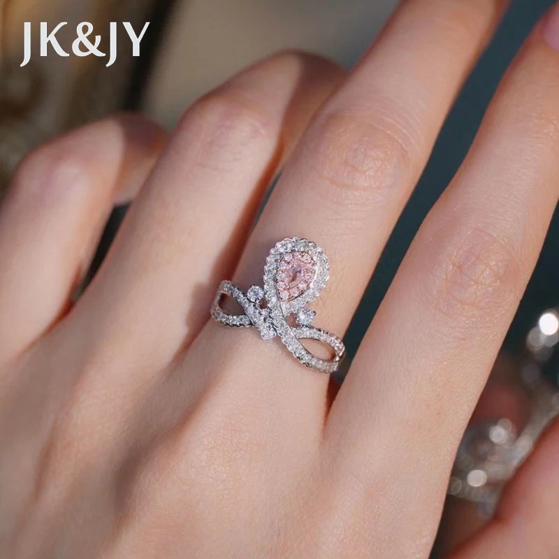 

Кольцо JK & JY из белого золота 18 карат, с натуральным розовым бриллиантом в форме груши, модные ювелирные украшения для вечевечерние, гарантия качества