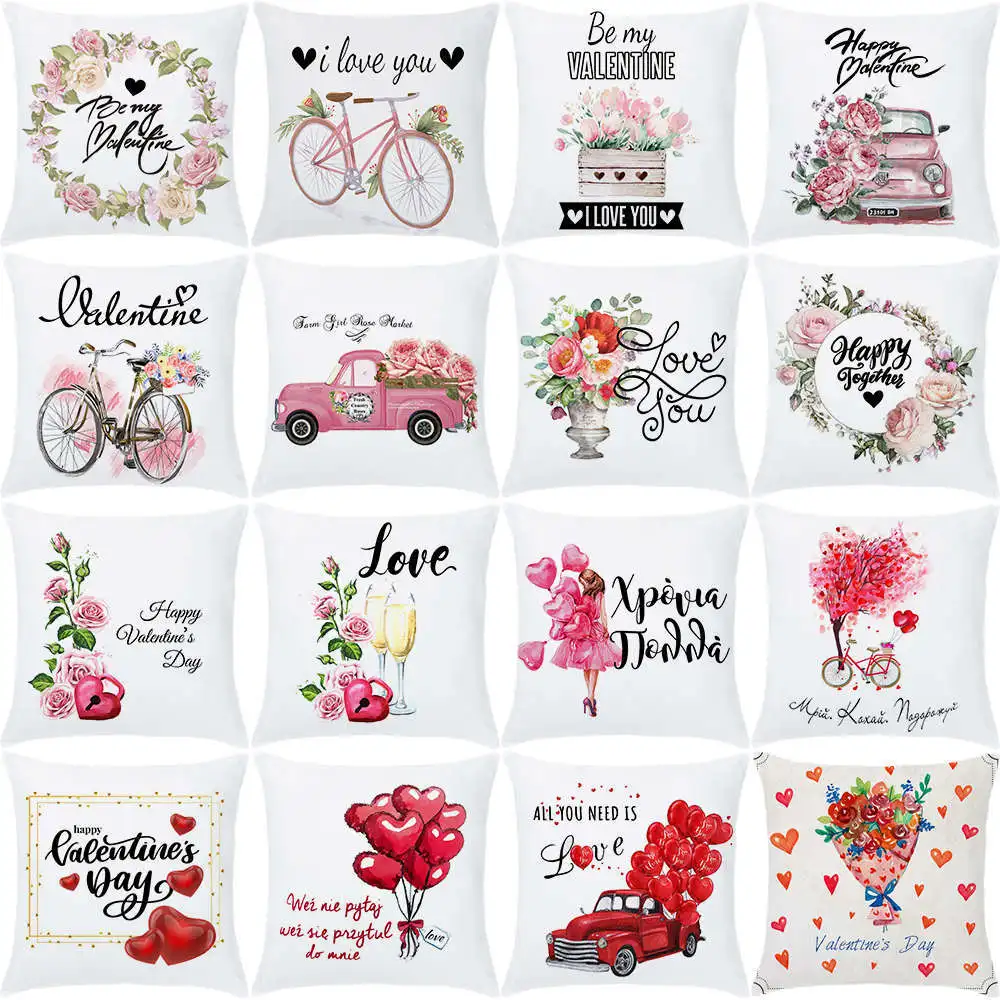 

Flowers Cushion Cover Pink Home Decor Pillow Cover Romantic Valentine's Day Gift Pillow Case Floral Rose Pattern Pillowcase