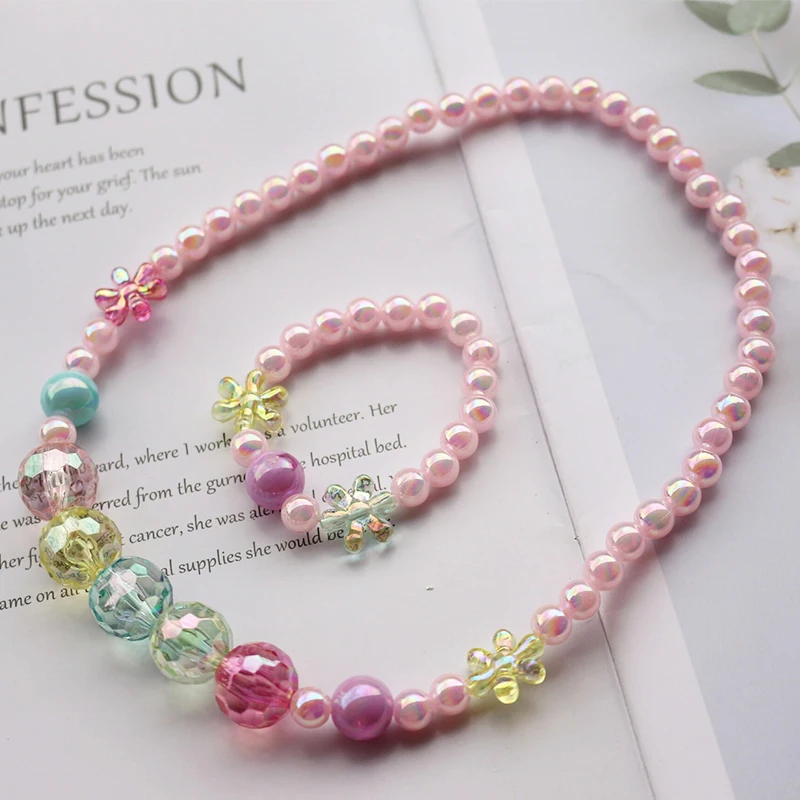 

Multi Colors Cute Rainbow Glass Beaded Flowers Necklace Bracelet Jewelry Sets for Women Girls Christmas Birthday Party Jewelry