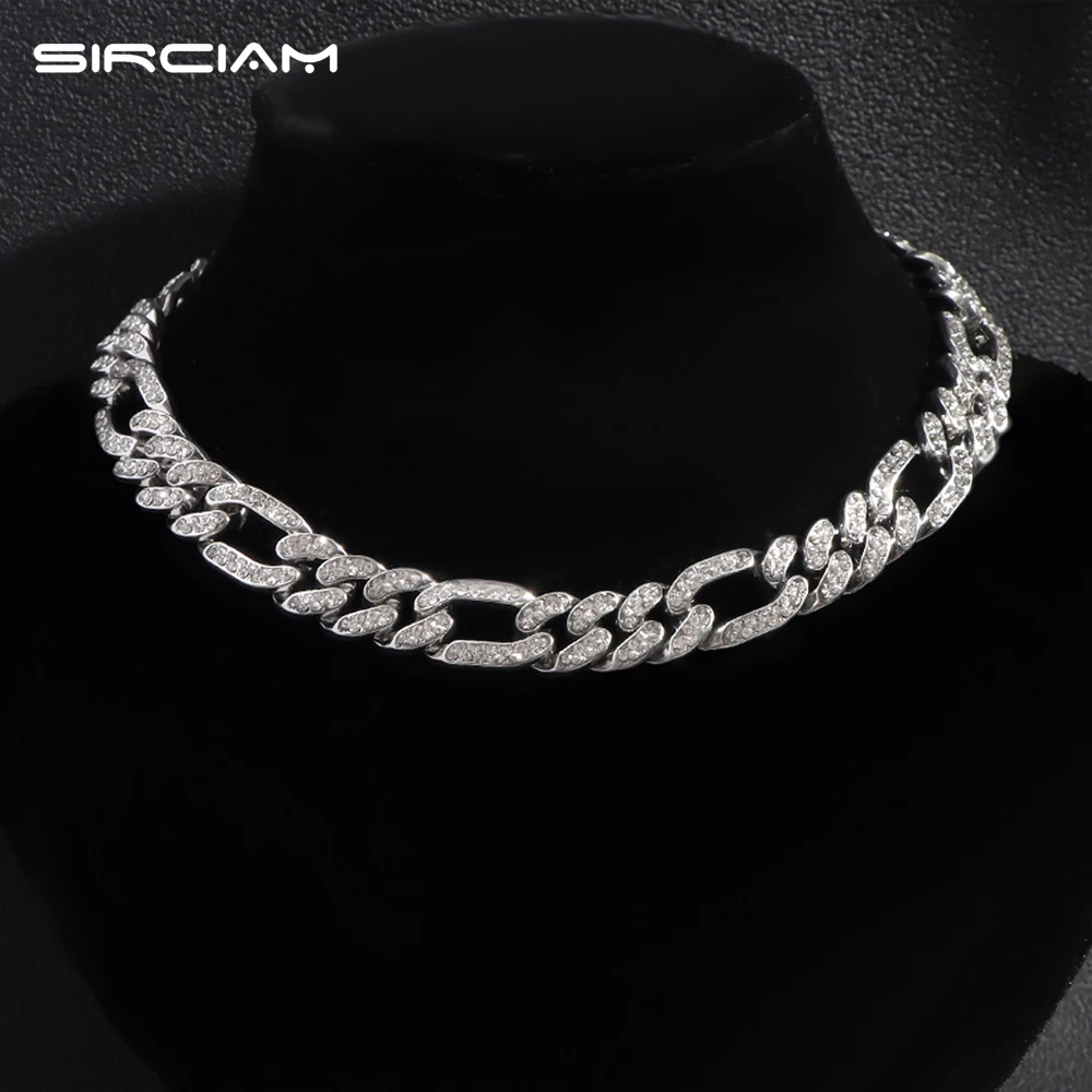 

Men Women Crystal Rhinestones Miami Cuban Link Chain Necklace Iced Out Simple Curb Cuban Chain Hiphop Rock Necklaces Jewelry