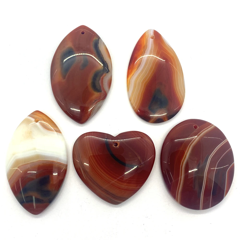

5pcs Natural Stone Striped Agate Pendant Geometric Ellipse Love Drop Shape Jewelry Making Diy Necklace Bracelet Accessories