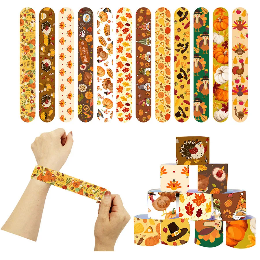 

Thanksgiving Day Slap Bracelets Turkey Autumn Maple Leaf Party Decoration Pumpkin Happy Fall Harvest Party Gift For Family