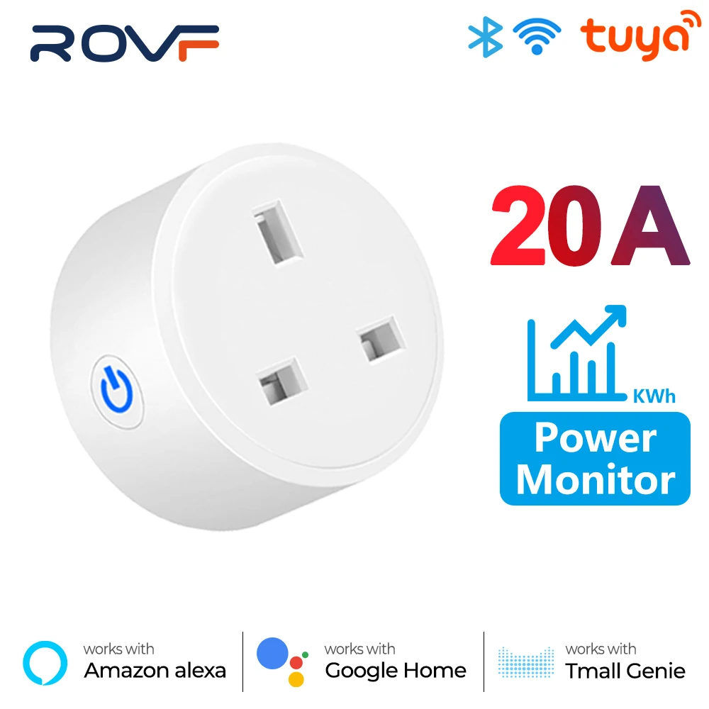 

20A Tuya Smart Wifi Plug UK Wireless Control Socket Outlet with Energy Monitering Timer Function Works with Alexa Google Home