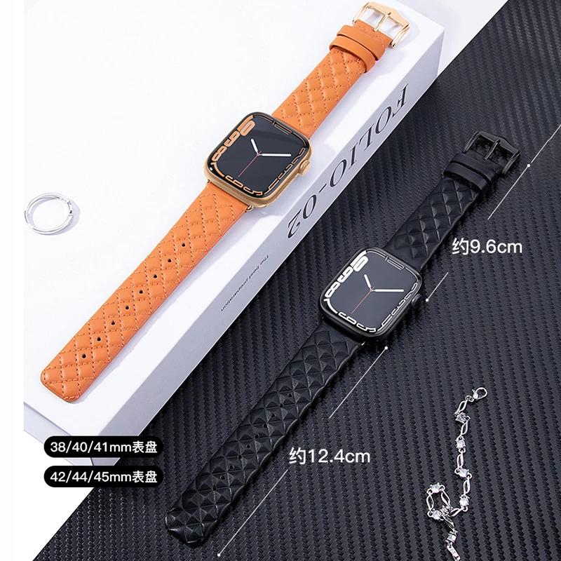 100% Genuine Leather loop Bracelet Belt Watchband for Apple Watch 8 7 6 SE 5 4 3 42 38 44 40MM Strap for iWatch 41 45MM 49 Ultra