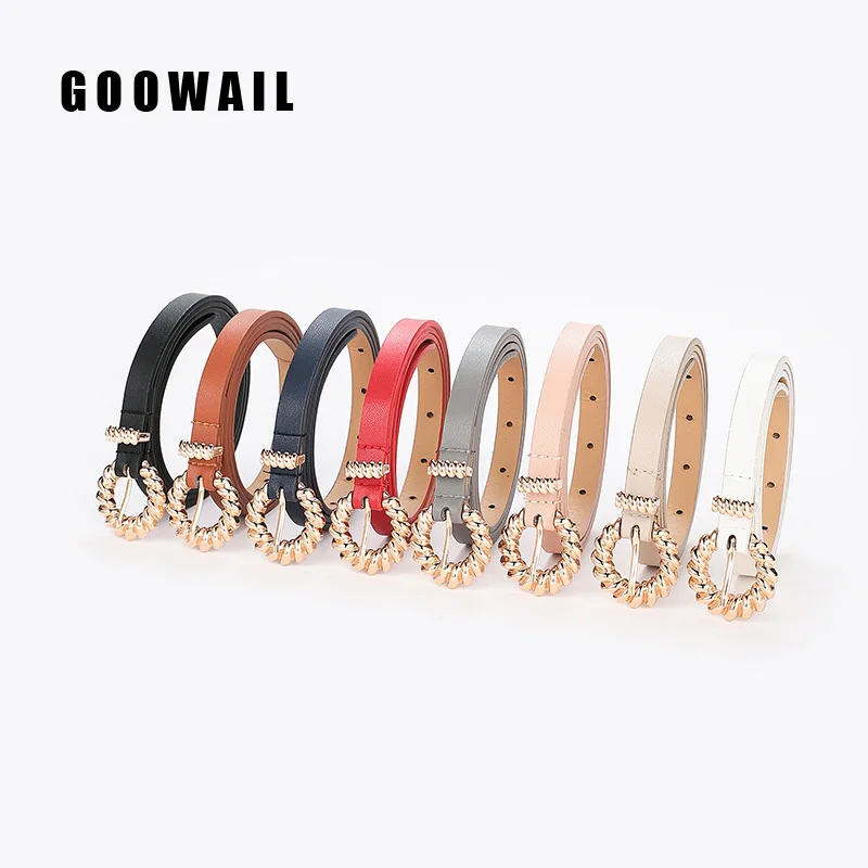 

Luxury Golden Buckle Belts For Women Casual Thin PU Leather Waist Straps Female Decorative Accessories Black