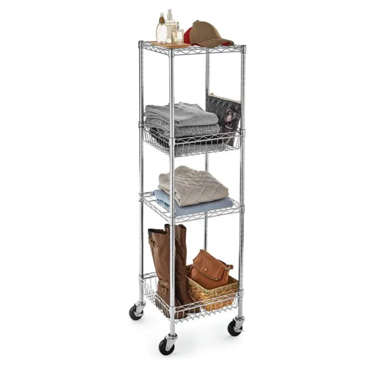 

Hyper Tough 4 Shelf Steel Wire Shelving Tower with Caster 16"Dx16"Wx57.4"H, Chrome