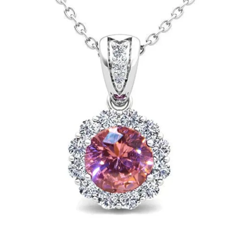 

Elegant Round Pink Cubic Zirconia Pendant Necklace for Women Luxury Wedding Ceremony Party Neck Accessories Gift Trendy Jewelry