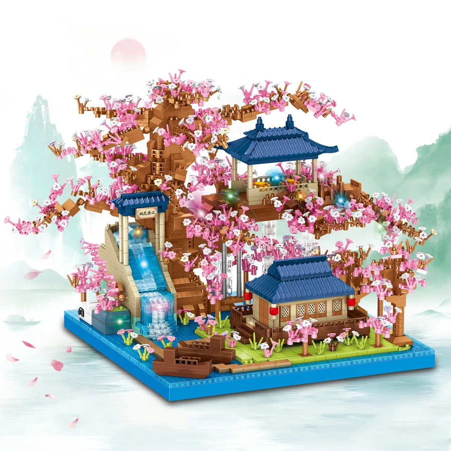 Новый дизайн дом на дереве с цветком персика микроблоки архитектурные модели