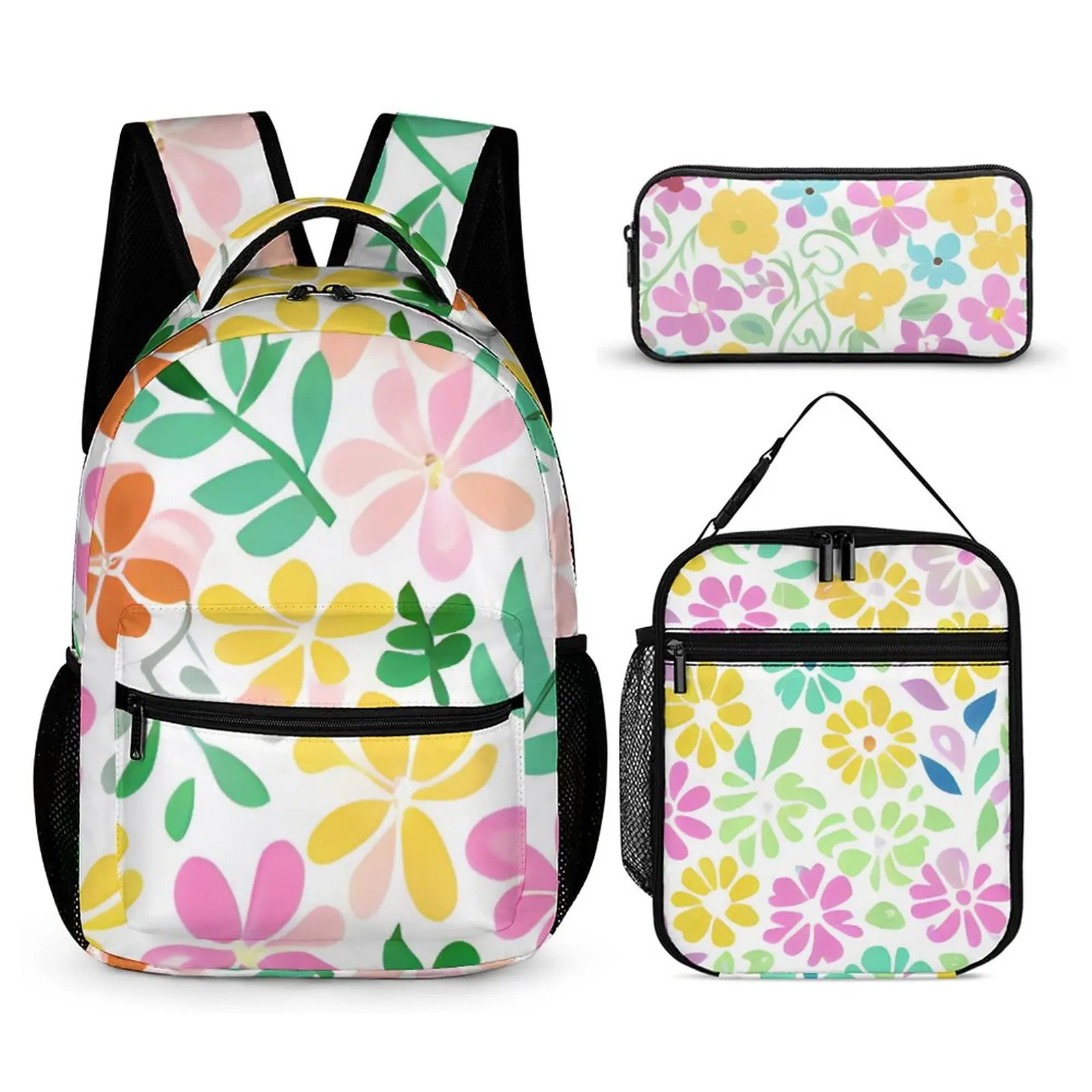 3PCS/Set Backbags for Travel Schoolbag Lunch Bag Pencil Case Floral Backpack with Hands-Free Umbrella Mochila