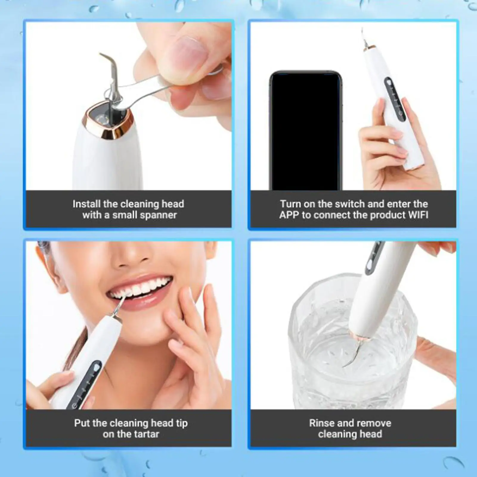 

Ultrasonic Tooth Cleaner Visual Teeth Cleaning Kit IPX6 Waterproof with Camera Irrigator Teeth 4 Modes Ultrasonic Cleaning Set