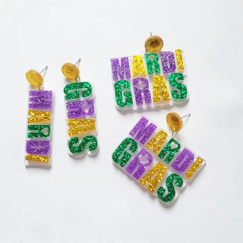 

Creative Acrylic Jewelry Mardi Gras Festival Carnival Gifts Woman's Statement Pendant Dangle Earrings