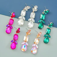 geometric fuchsia crystals zircons long drop women earrings leaf dangle earrings jewelry for bridal wedding earrings bijoux