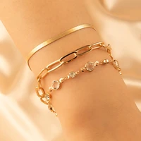 bohemia gold curb cuban chain womens bracelets sets trend crystal pearls charm layered bracelets trendy jewelry gift accessory