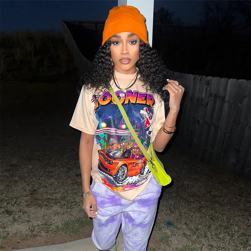 

Graphic Print Summer Casual T Shirt Women Fashion Streetwear O Neck Short Sleeve Loose Tees Female Gothic Sexy Y2K Tops