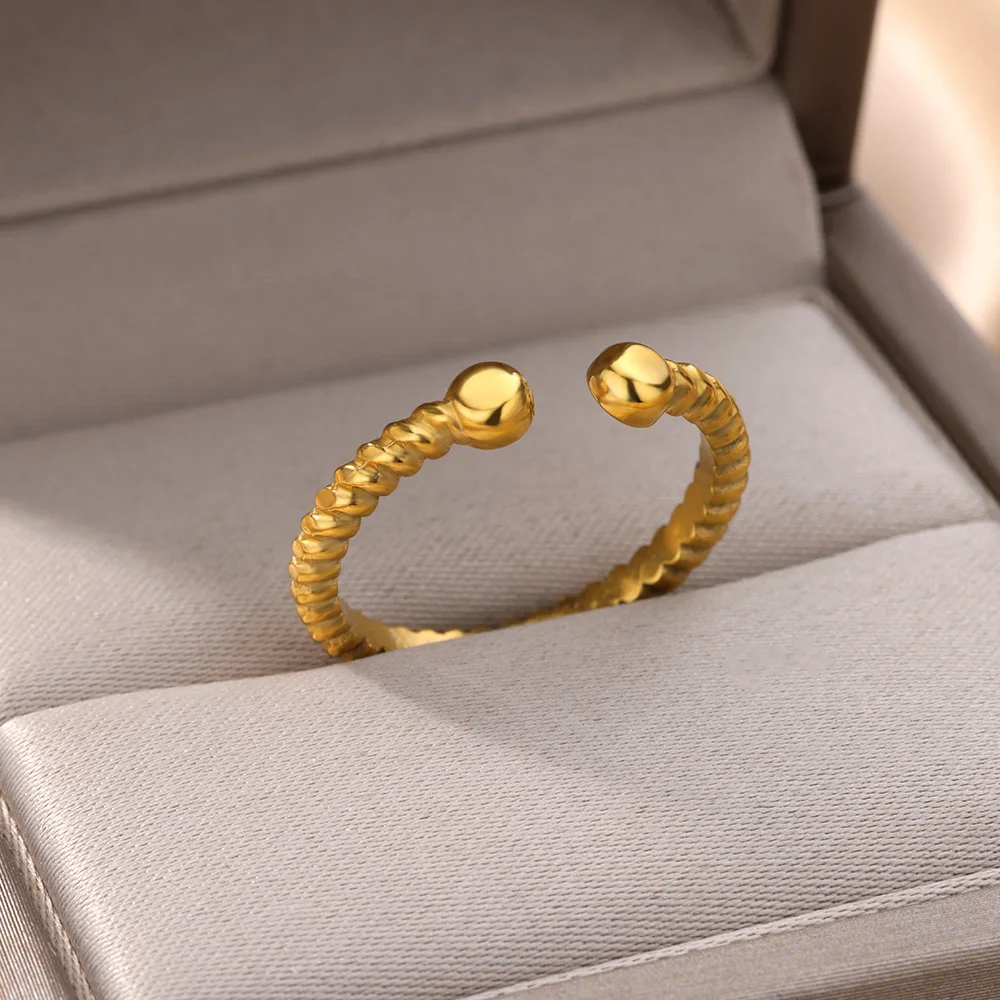

Simple Double Bead Rings For Women Stainless Steel Gold Color Open Thin Ring Wedding Rings Aesthetic Jewelry Lady Party Gifts