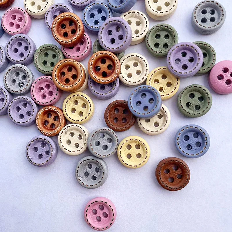 

50/100PCS Craft Wooden Buttons 4hole Mini Color Kids 10mm Colorful Clothing DIY Decoration Accessories
