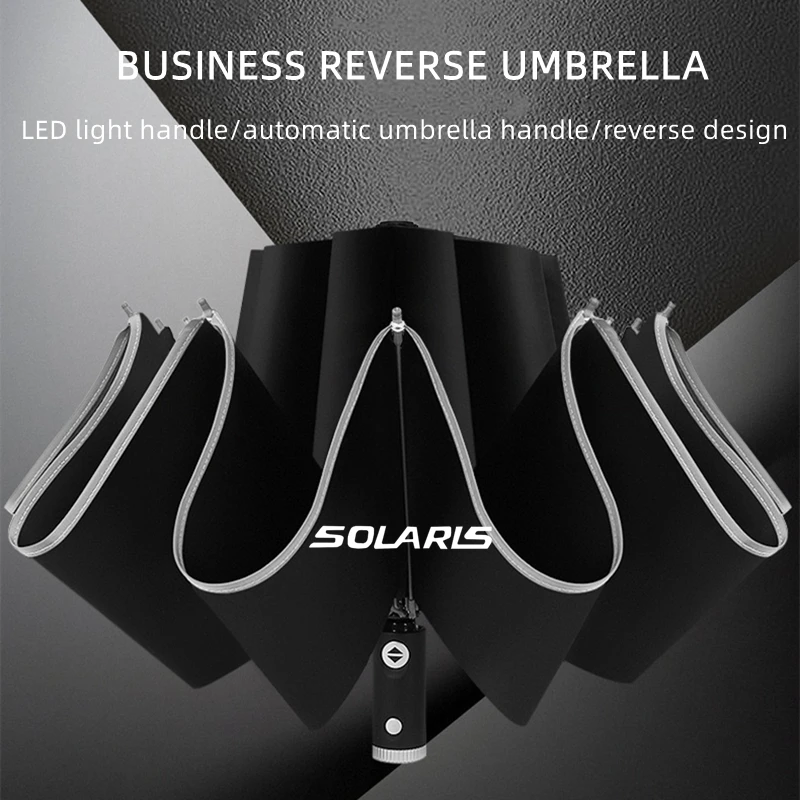 

Automatic Umbrella with Reflective Stripe Reverse Led Light Academy 10 Ribs 3-folding Inverted Umbrella For Hyundai Solaris
