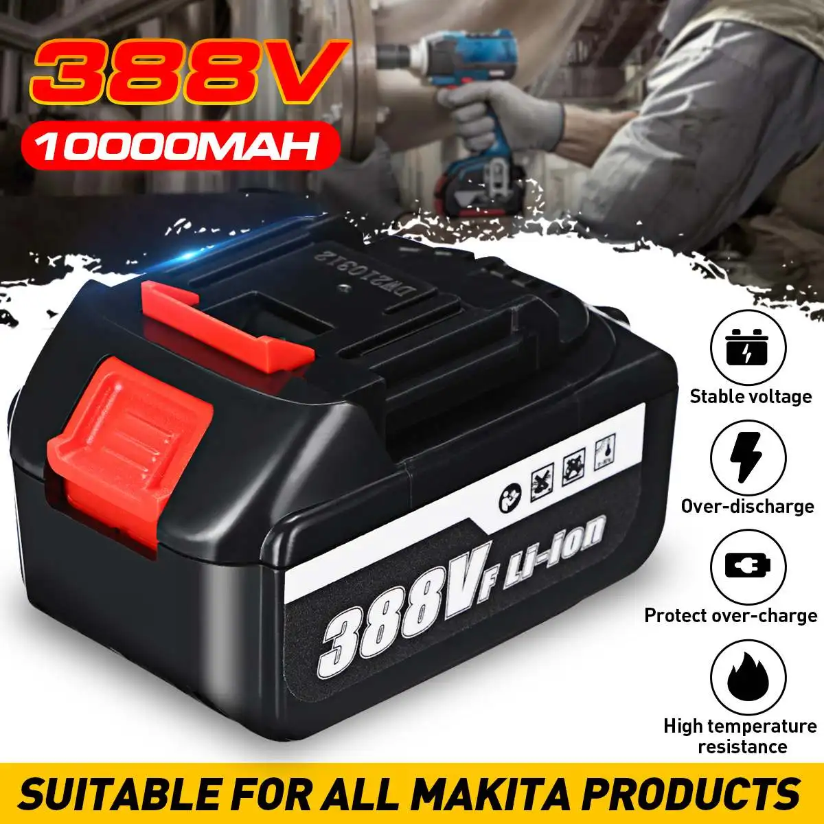 

Аккумулятор 388VF 10000 мА ч, 1 шт., литиевый, для электрогайковерта, дрели, угловой шлифовальной машины