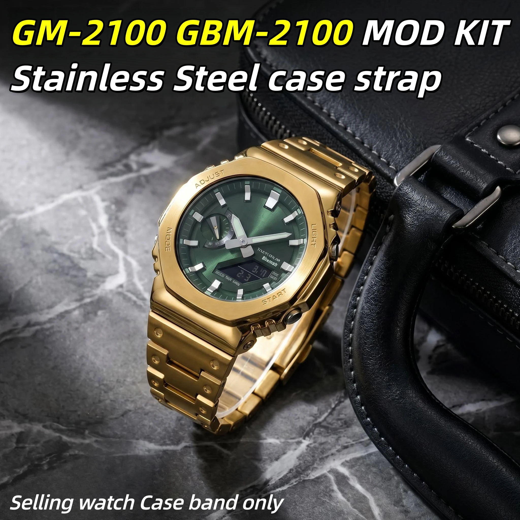 Фото Комплект для модификации Casioak GM-2100 GBM-2100: корпус и ремешок из цельной нержавеющей стали, модифицированный металлический безель, сменные аксессуары. №1